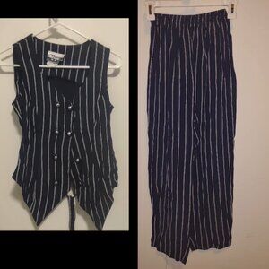 Size 3 - 2-Piece Set - Navy Blue with Cream Double Pinstripes